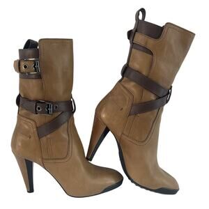 Tod's Brown Leather Buckle Heeled Mid-Calf Boots Women’s Size 6.5 Pre-Owned